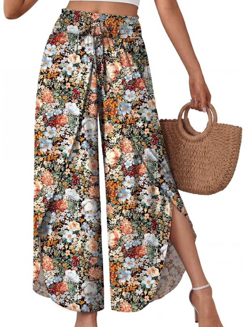High Waisted Flowy Wide Leg Palazzo Pants Slit